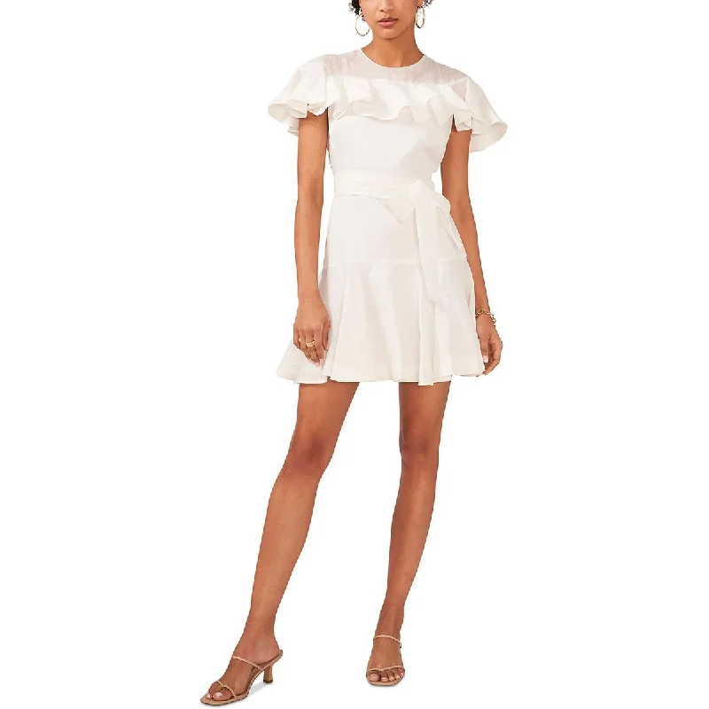 CeCe Womens Ruffled Mini Cocktail And Party Dress Crew Neckline Sporty