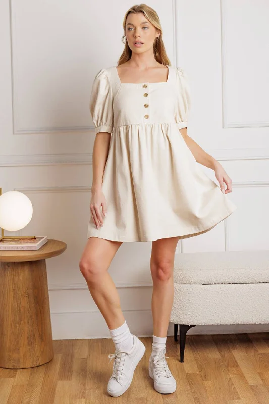 FOR THE DAY WOVEN TWILL MINI DRESS Cozy T-Shirt Mini Dress