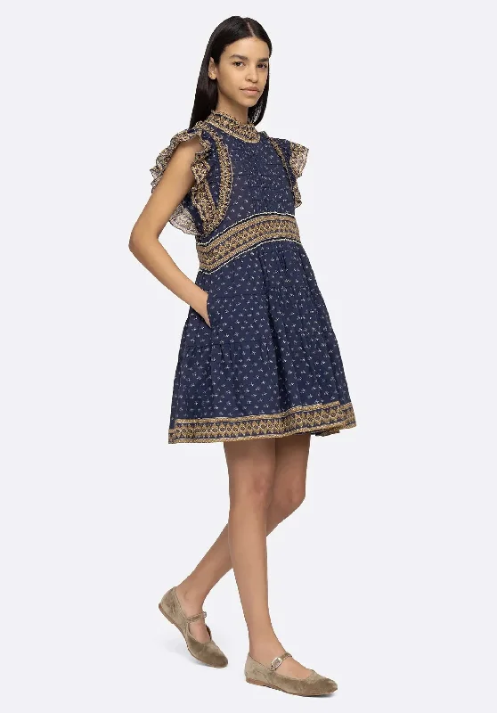 Dress Arlita Print Flut Aw23-004 Navy A-Line Day Work