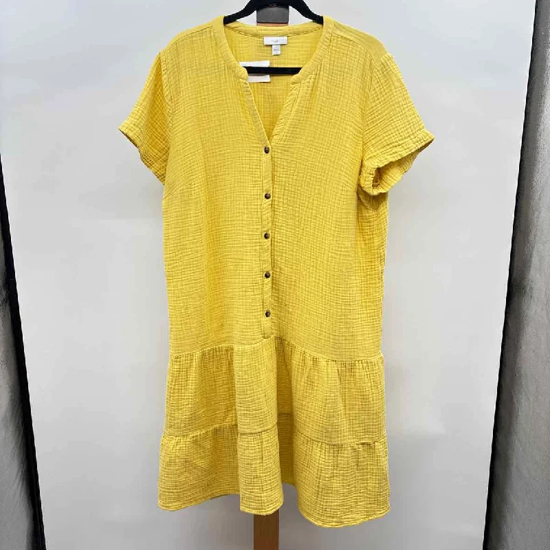 JJill Women's Size L Yellow Textured Dress Tunics Fall fleece