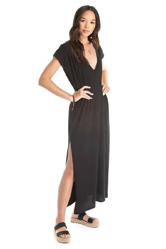 maxi v neck dress - black Tunics Modern contemporary