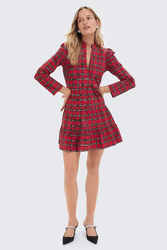 Red Plaid Long Sleeve Tunic Flare Dress Tunics Plaid country