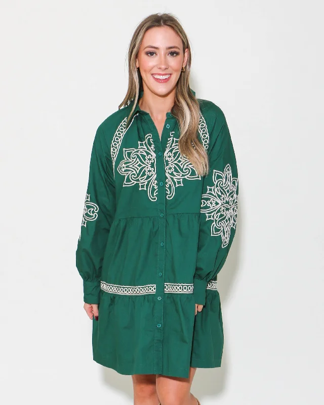 Embroidered Button Down Mini Dress Comfortable Casual Mini Dress