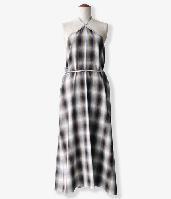 PHEENY/RAYON OMBRE CHECK APRON DRESS(BROWN) Casual Short Summer