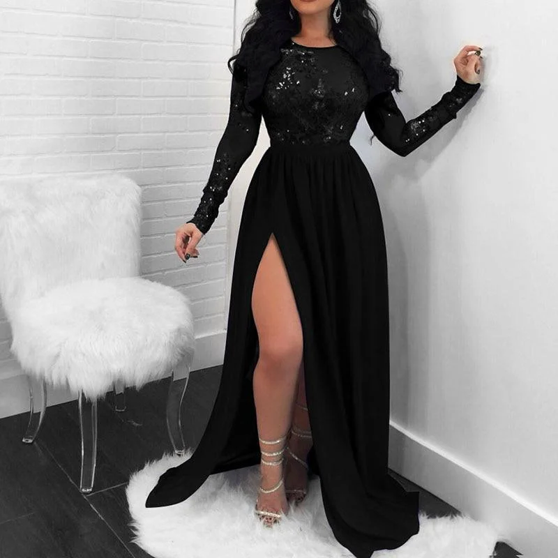 FashionSierra - Women Open Back Long Sleeve Slit Party Dress Tunics Yoga stretchy