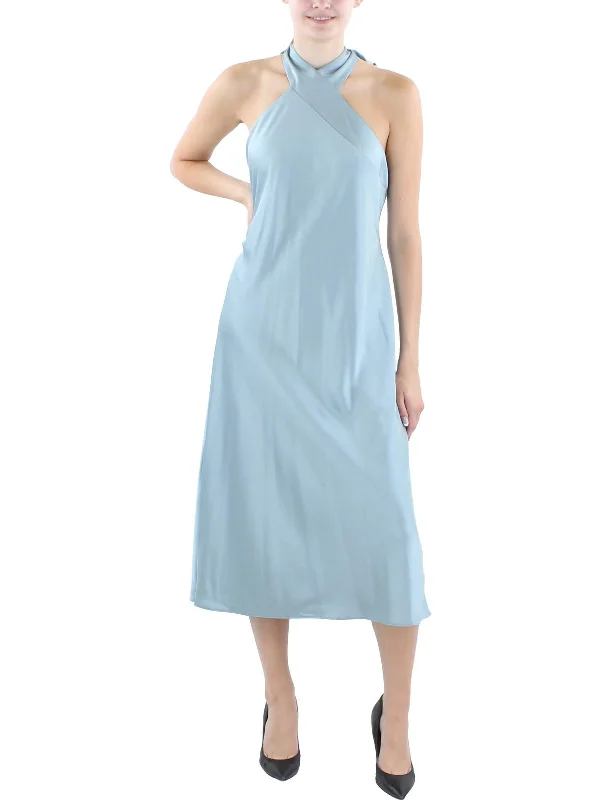 Womens Satin Halter Cocktail And Party Dress Tunics stripes playful