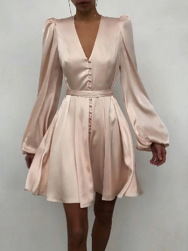 Fashion Elegant Lace-up V-Neck Mini Dress Fashionable Mini Dress with Pockets