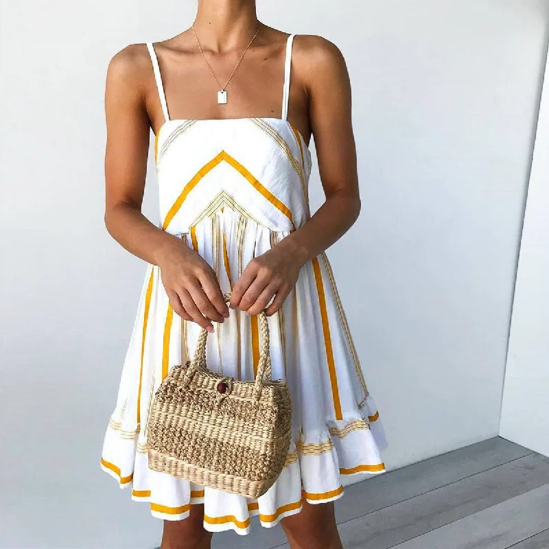 FashionSierra - Women Summer Sexy Spaghetti Strap Club Evening Party Dresses Ladies Boho Striped Sleeveless Beach Mini Dress Tunics Velvet soft