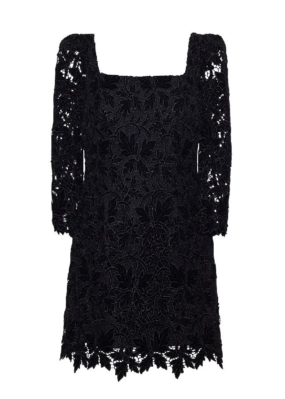 Belinda Mini Dress (Black Velvet Lace) Chic Mini Dress with V-Neck