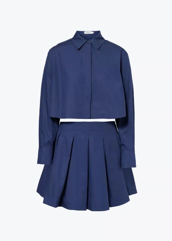 Callas Long Sleeve Pleated Mini Dress (Midnight) Trendy Cut-Out Mini Dress