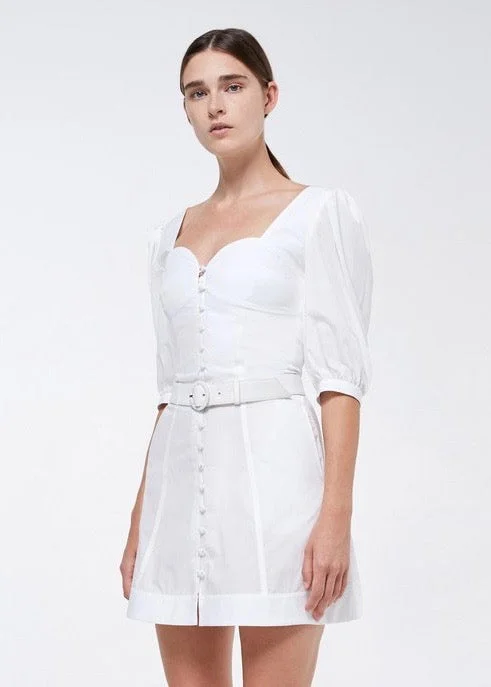 Juno Cotton Mini Dress (White) Casual High-Waist Mini Dress