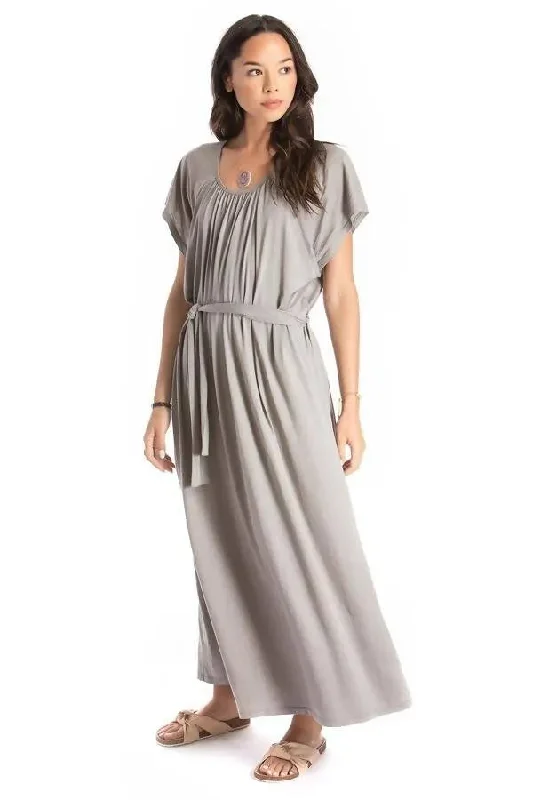 belted long dress - grey Tunics Hiking breathable