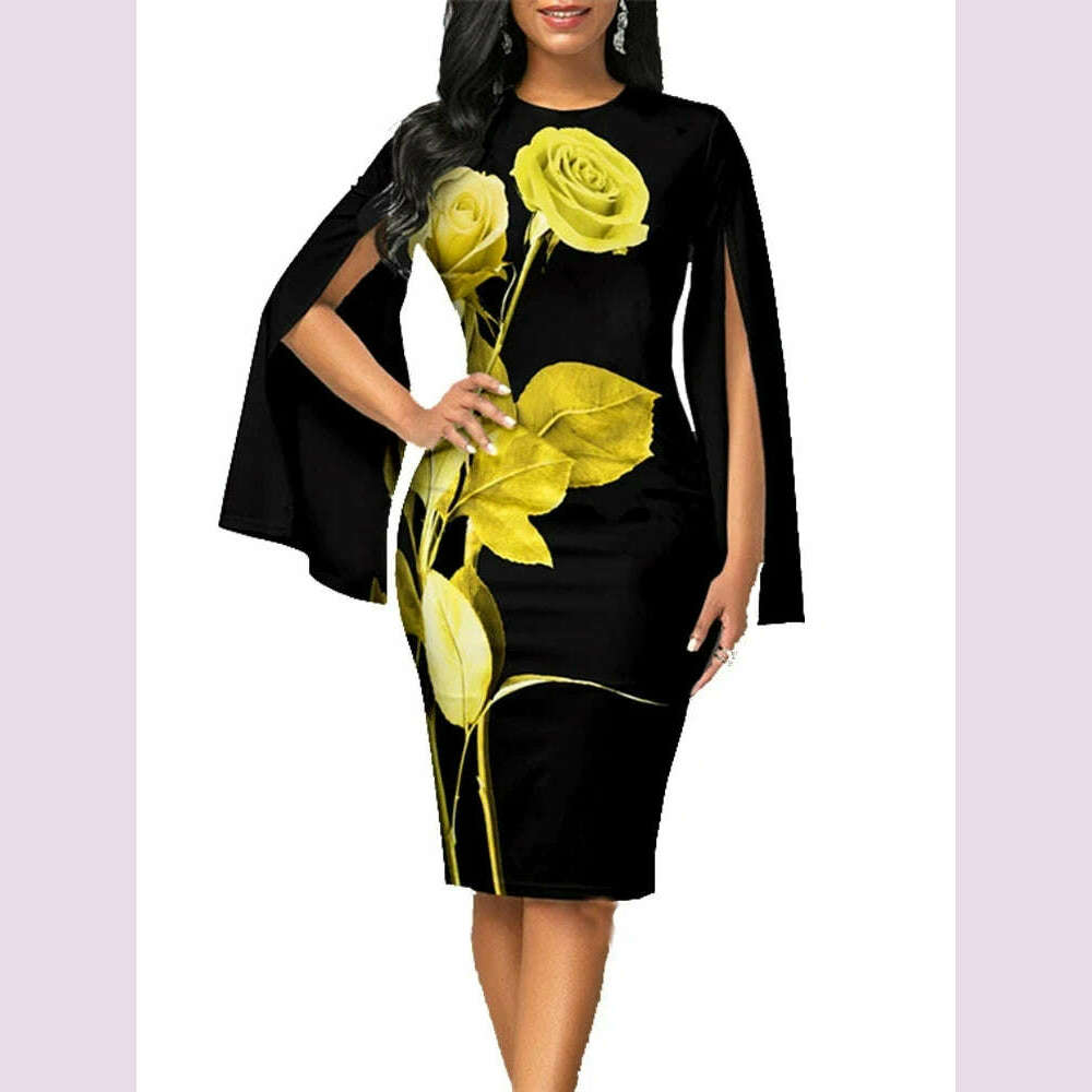 2024 New Sexy Split Fork Long Sleeve Slim Work Dresses Vintage Party Dresses For Women Fashion Elegant Print Bodycon Dress Tunics Bridal satin
