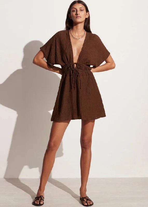 Coralia Mini Dress (Chocolate) Classic White Mini Dress