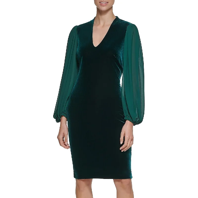 Vince Camuto Womens Velvet Sheer Sleeve Cocktail And Party Dress Tunics Stylish modern