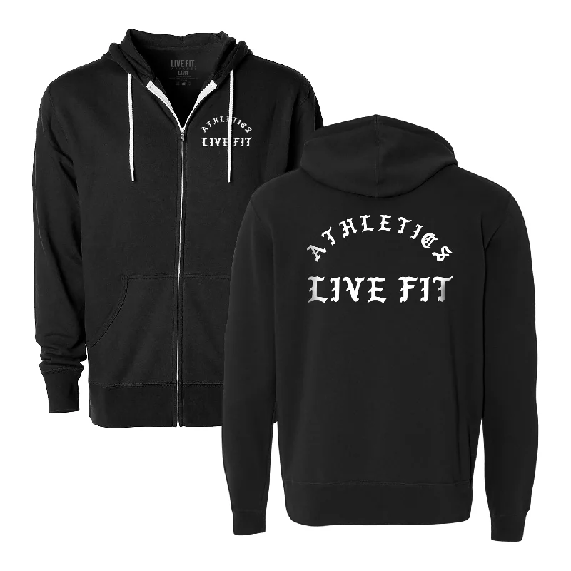 Iron Athletics Zip Up Hoodie - Black / White Hoodie with Hem Detail Decorative Unique