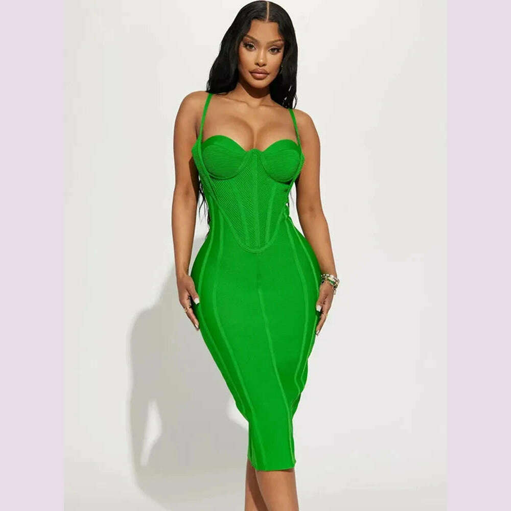 Celebrity Women Summer Sexy Sleeveless Backless Green Midi Bodycon Bandage Dress 2024 Elegant Evening Club Party Dress Tunics Wedding white