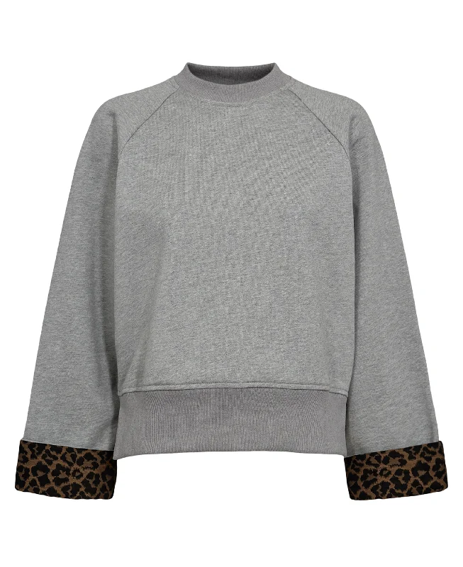 Nuzari Sweatshirt - Medium Grey Melange Hoodie with Emblem Brand Identity