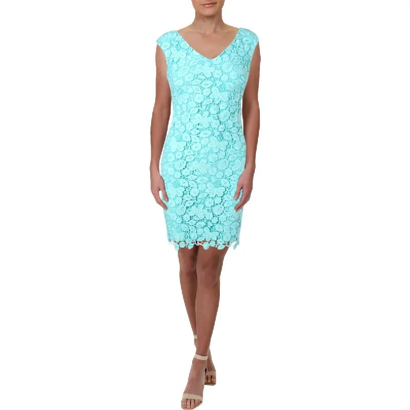 Lauren Ralph Lauren Womens Montie Lace V-Neck Party Dress Peplum Ruffle Cocktail