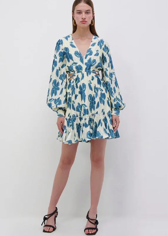 Londyn Mushroom Pleat Mini Dress (Kiwi) Stylish Ruffle Mini Dress