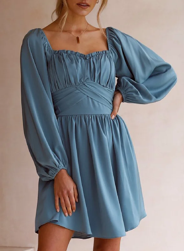Women's Mini Dress A-line skirt pleated flared sleeves Dress Elegant Mini Dress with Pleats