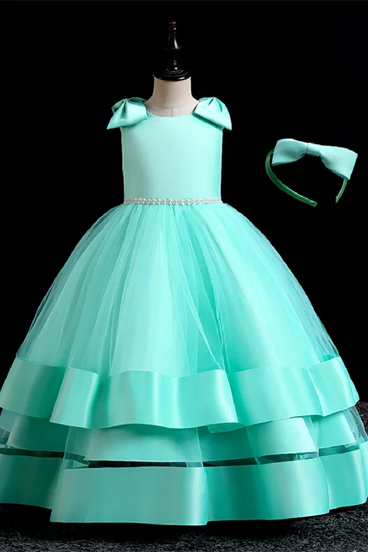 Puffy Kid's Princess Party Dress with Bowknot Pleated Skirt Elegant