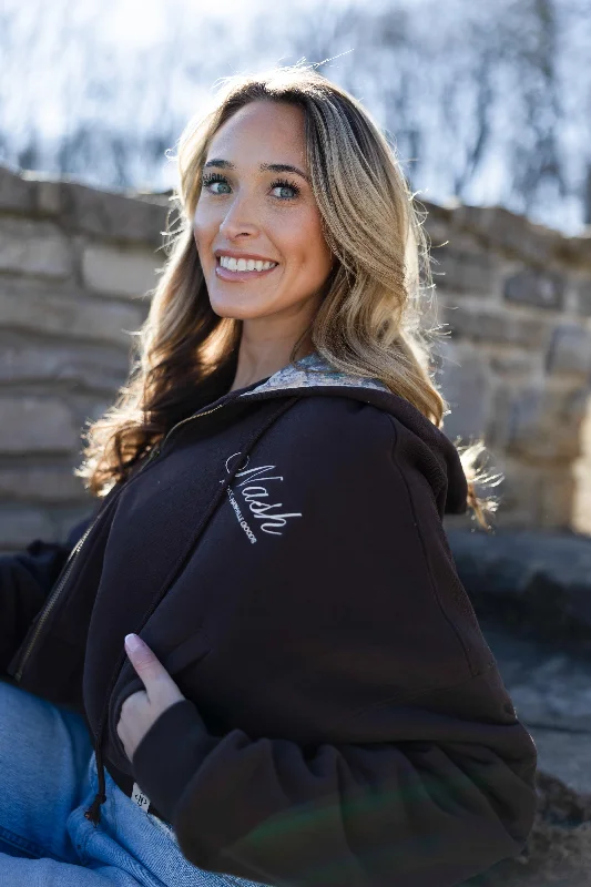 Carrie Cropped Zip Hoodie [Brown] Hoodie with Hem Raw Edge Edgy Unfinished