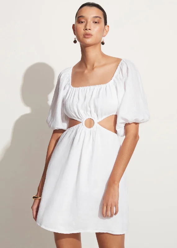 Almero Mini Dress (Plain White) Chic Pleated Mini Dress