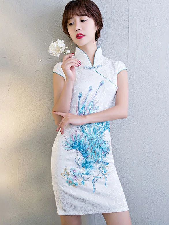 Black Short Sequined Phoenix Qipao / Cheongsam Party Dress Tunics Review highly