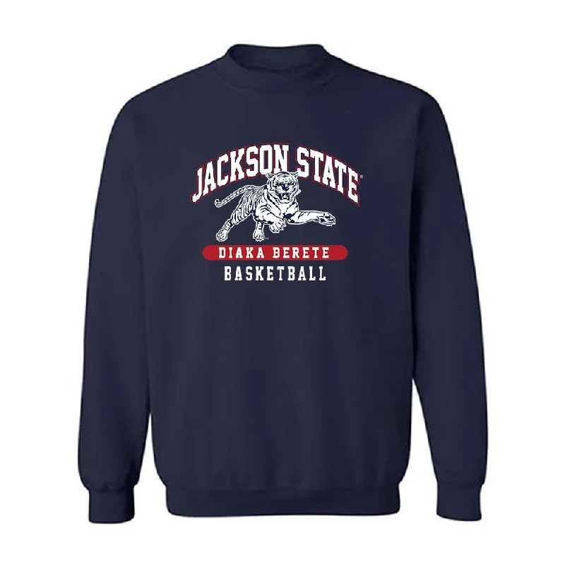 Jackson State - NCAA Women's Basketball : Diaka Berete - Classic Fashion Shersey Crewneck Sweatshirt Hoodie with Hem Applique Textured Unique