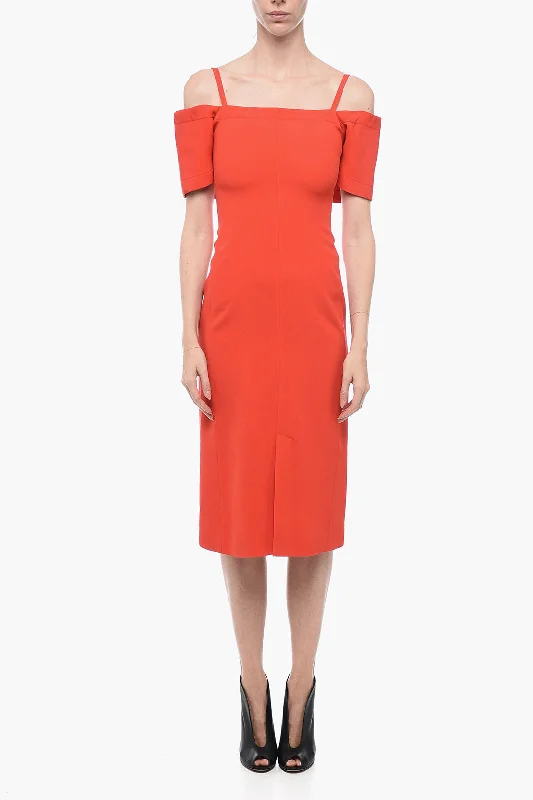 Victoria Beckham Off-Shoulder Sheath Dress with Front Split Tunics Velvet soft