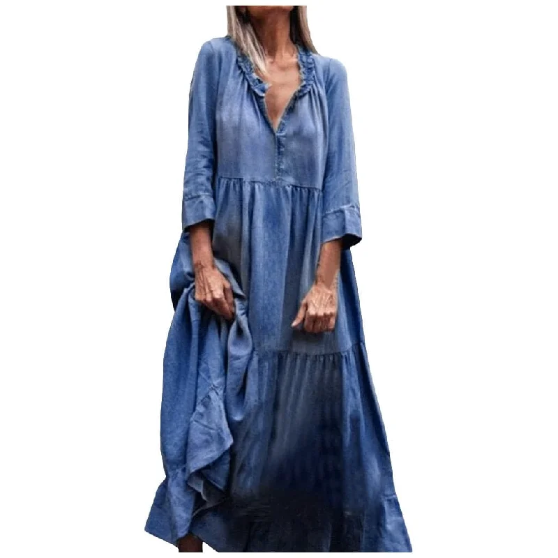 DressBetty - Vintage Cowboy Long Dress Retro Winter Party Dresses Tunics Chinos classic