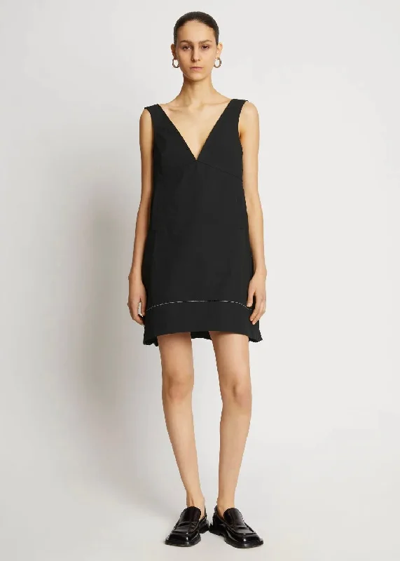 Cotton Linen Mini Dress (Black) Fashionable A-Line Mini Dress