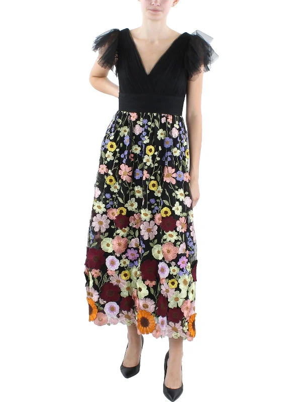 Womens Embroidered Tulle Cocktail And Party Dress Tunics Mesh breathable