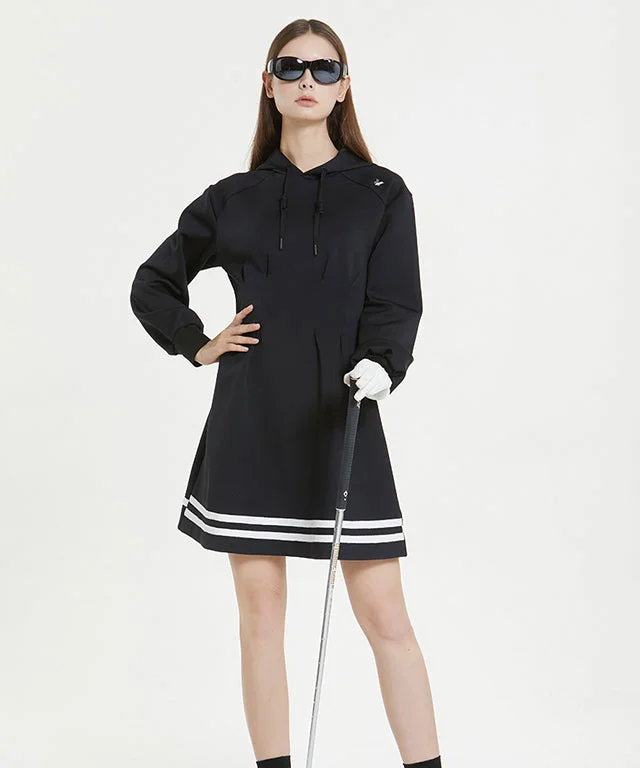 Marel Hoodie Dress - Black Hoodie with Hem Applique Textured Unique