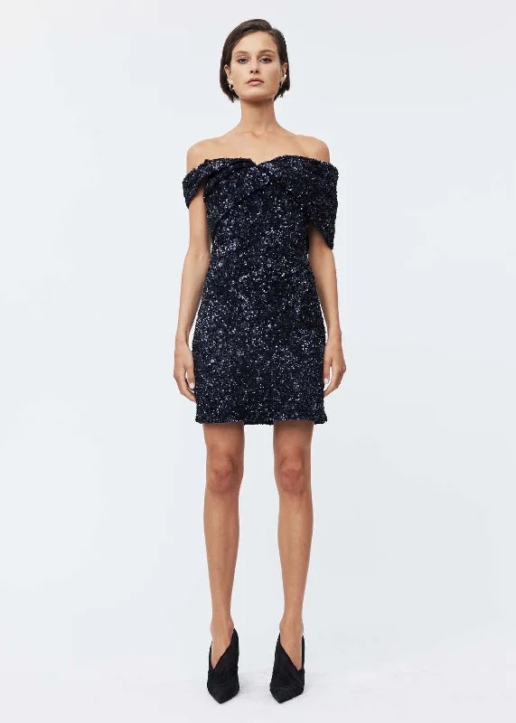 Mirella Mini Dress (Navy) Elegant Satin Lace Mini Dress