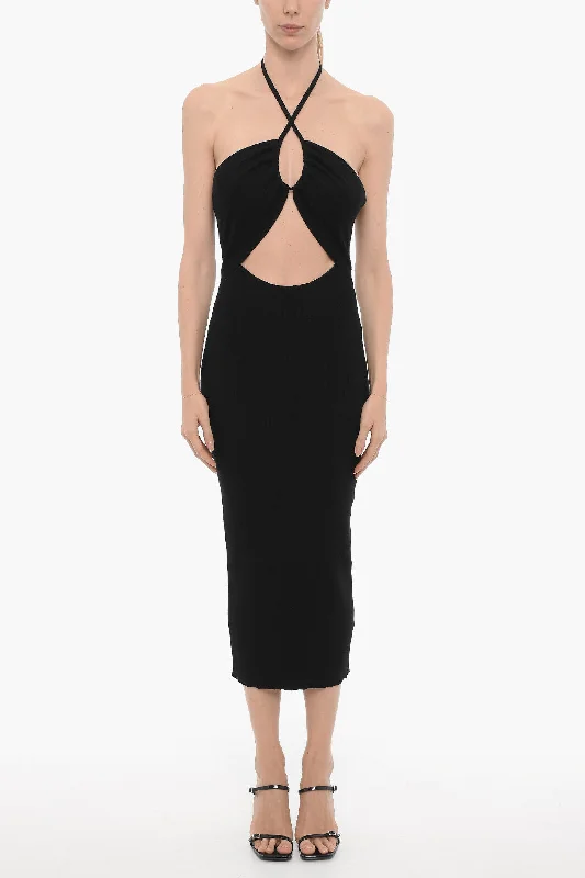 AllSaints Ribbed TONI Halterneck Dress with Cut-Out Detail empire Waist empire