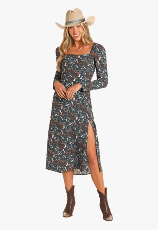 Rock and Roll Womens Black Stallion Dress Tunics Ceremony elegant