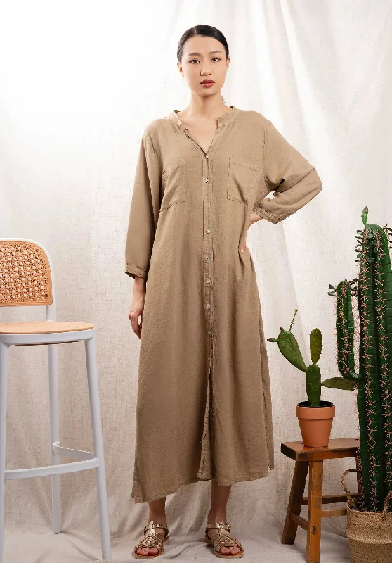 Dress 39063 Sand Turtleneck Neckline Stylish