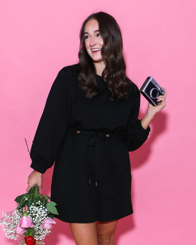 Black Mini Dress with Elastic Waist Chic Sleeveless Mini Dress