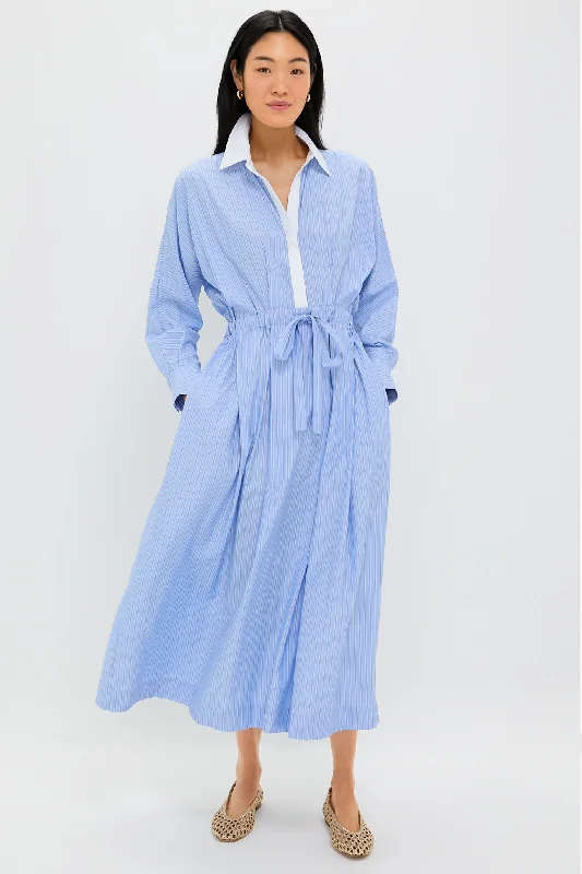 Cornflower Blue Stripe Tie Front Anna Dress Tunics Versatile stylish