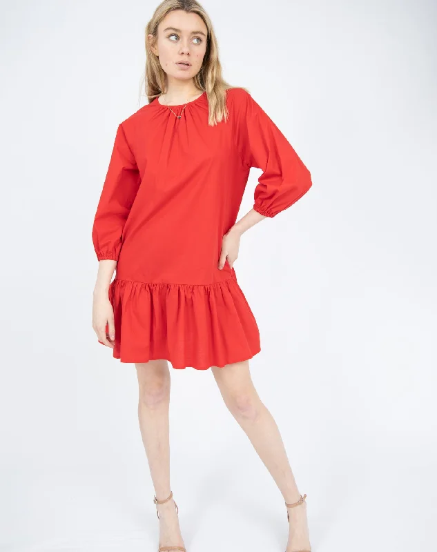 Peplum Hem Cotton Mini Dress in Red | Clarissa Fashionable Party Mini Dress
