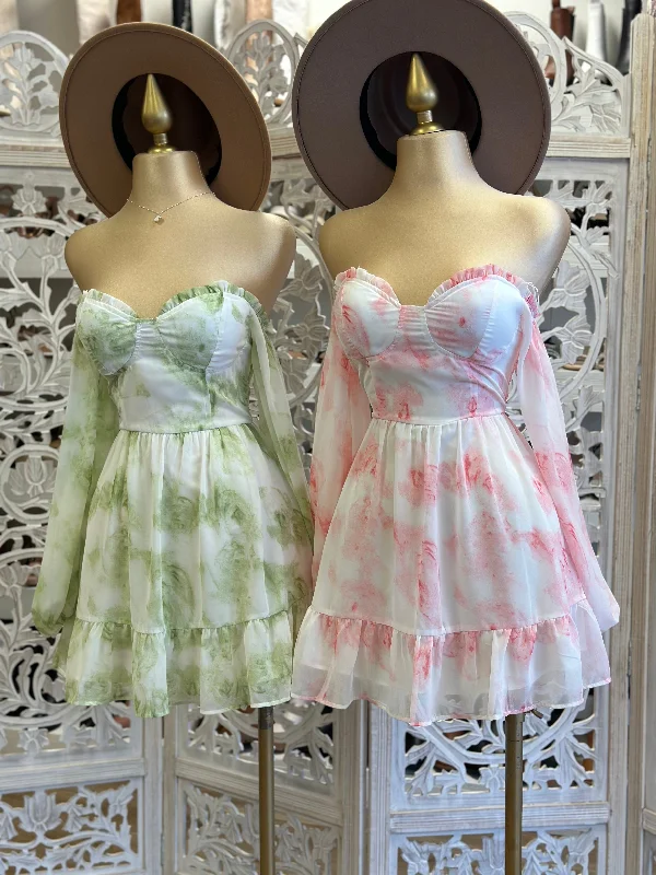 Floral Off Shoulder Mini Dress- Stretchy Trendy Crossover Mini Dress