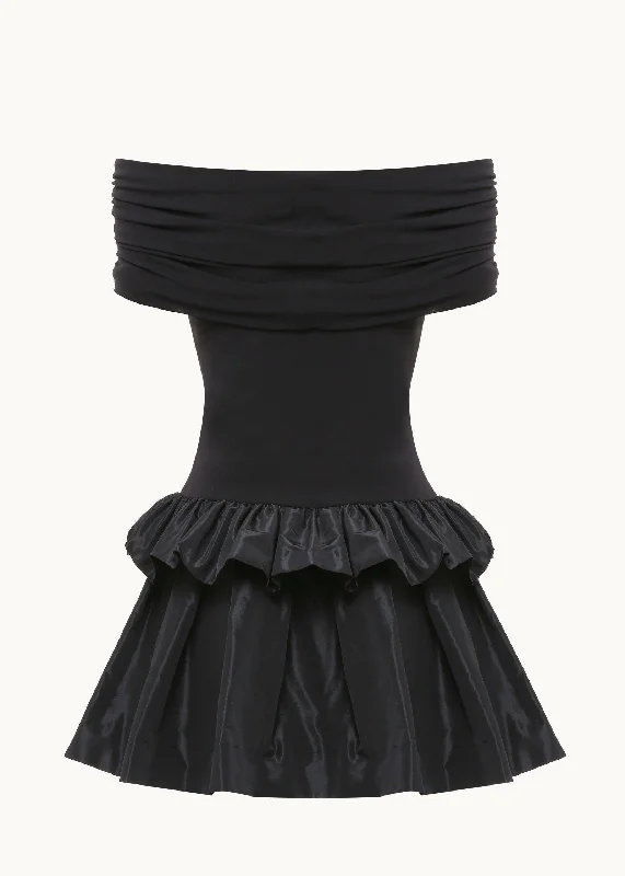 Lourdes Mini Dress (Black) Stylish Sweetheart Neck Mini Dress