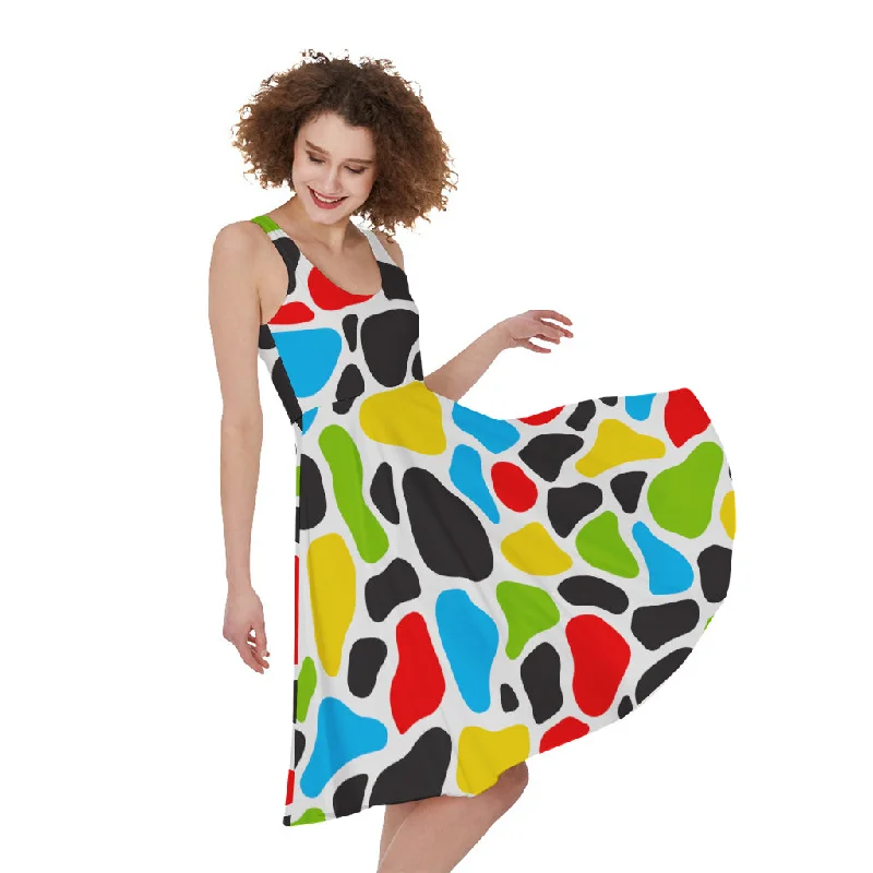 Colorful Cow Print Sleeveless Knee Length Dress Tunics Cozy comfortable