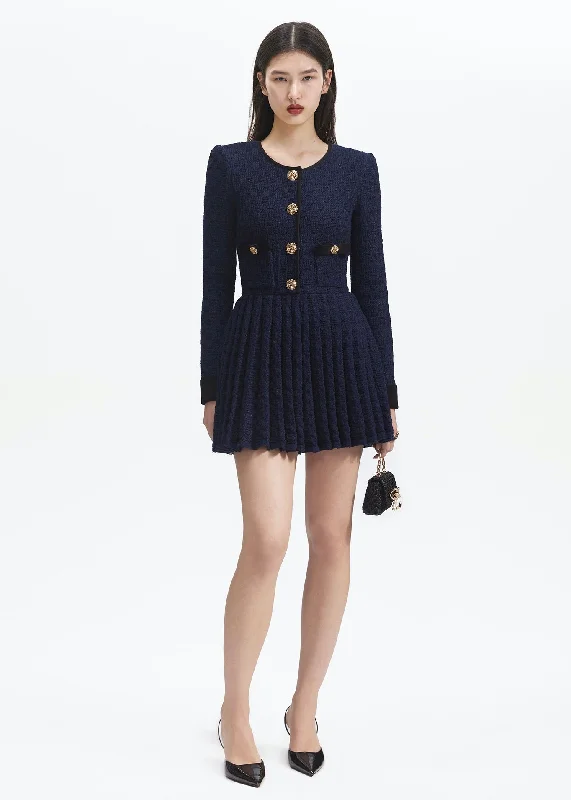 Weave Knit Mini Dress (Navy) Cozy Cotton Mini Dress