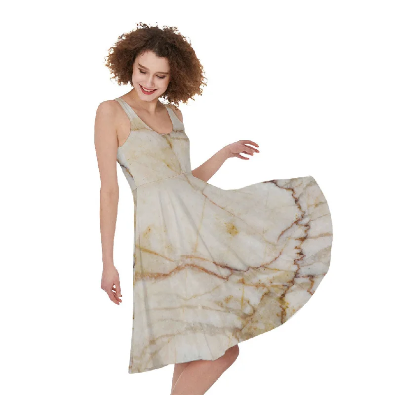 Brown Marble Print Sleeveless Knee Length Dress Tunics Winter warm