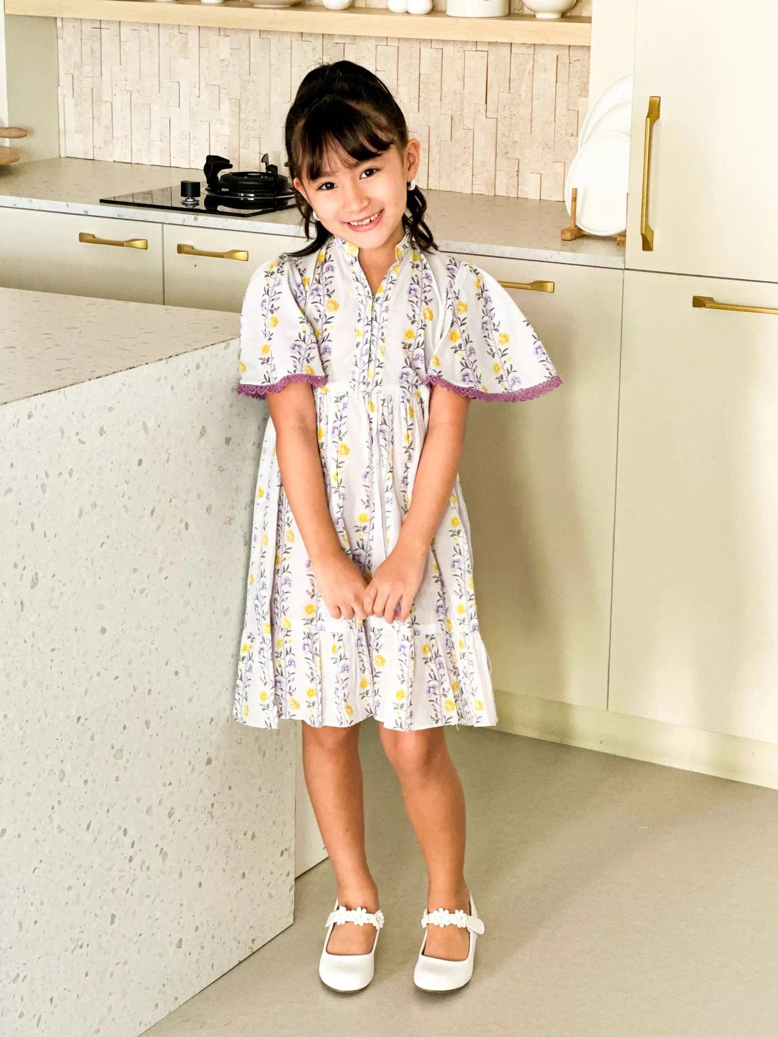 Mini Lilac Florid Long Dress Tunics Brand named