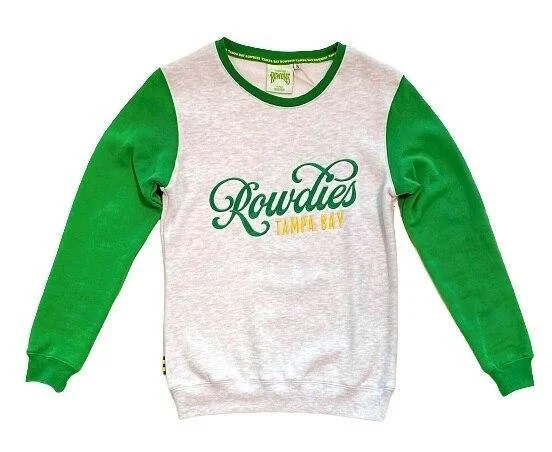 Rowdies Women's Grey Green Crewneck Sweatshirt Hoodie with Hem Ribbing Snug Secure