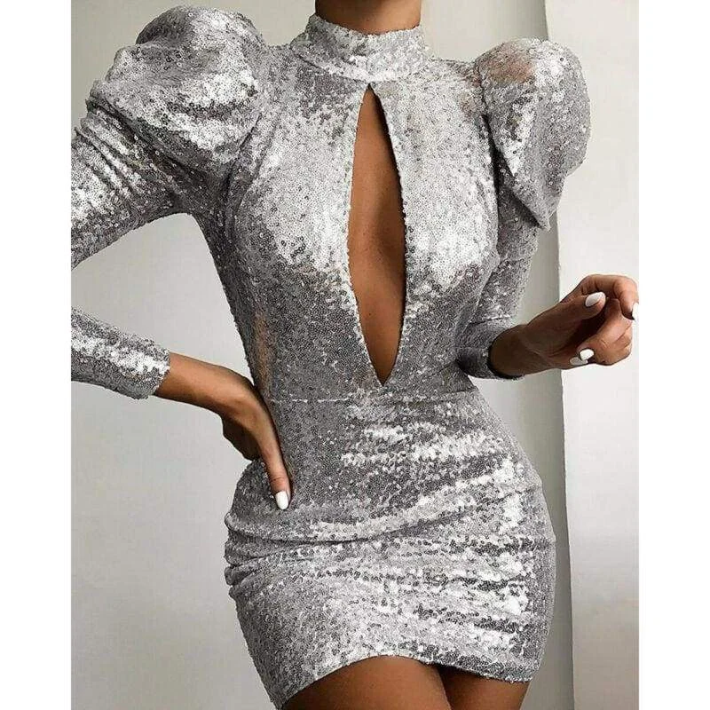 FashionSierra - Ladies Women Sexy Glitter Sequin Dress Deep V-neck Strappy Bodycon Slim Fit Mini Dress Clubwear Formal Wedding Party Dress Tunics Stylish elegant